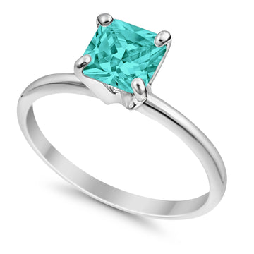 Solitaire Wedding Ring Princess Cut Simulated Paraiba Tourmaline CZ 925 Sterling Silver